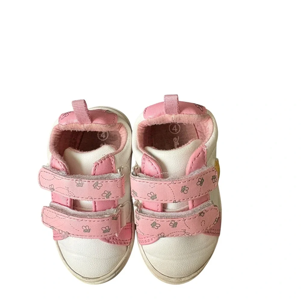 Disney Winnie the Pooh Toddler Shoes Size 4 Pink White Hook & Loop Baby Sneakers